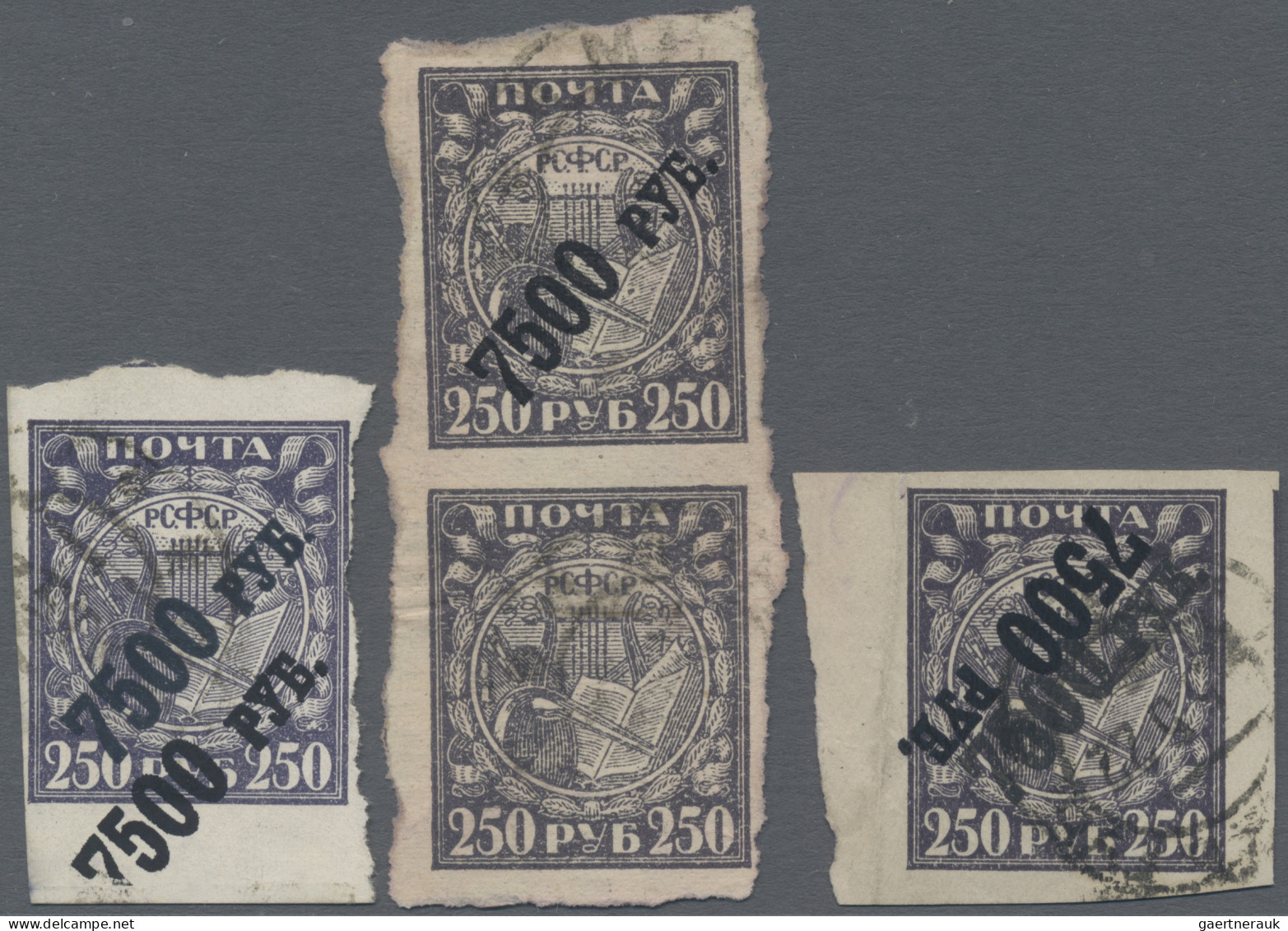 Russia: 1922 Four Examples Of The 7500r. On 250r. Violet Showing Varieties, I.e. - Oblitérés