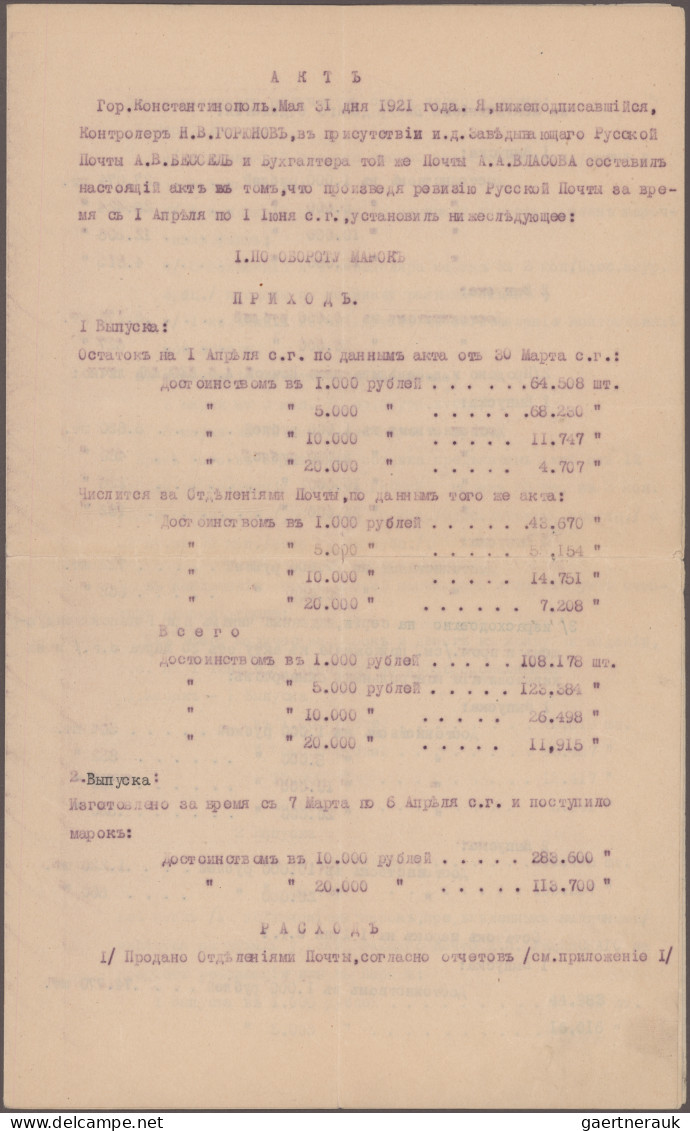 Russia - Civil War Wrangel Army: 1921, Offical Report Of Russian Post In Constan - Other & Unclassified