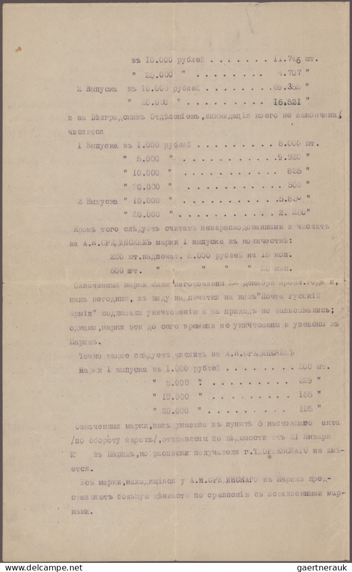 Russia - Civil war Wrangel Army: 1921, Offical report of Russian Post in Constan