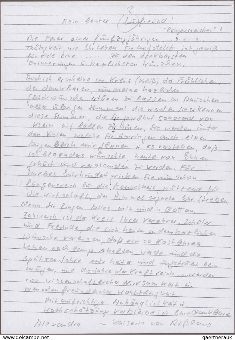 Russia - Specialities: Empress Alexandra, Undated Handwritten Letter In German T - Andere & Zonder Classificatie