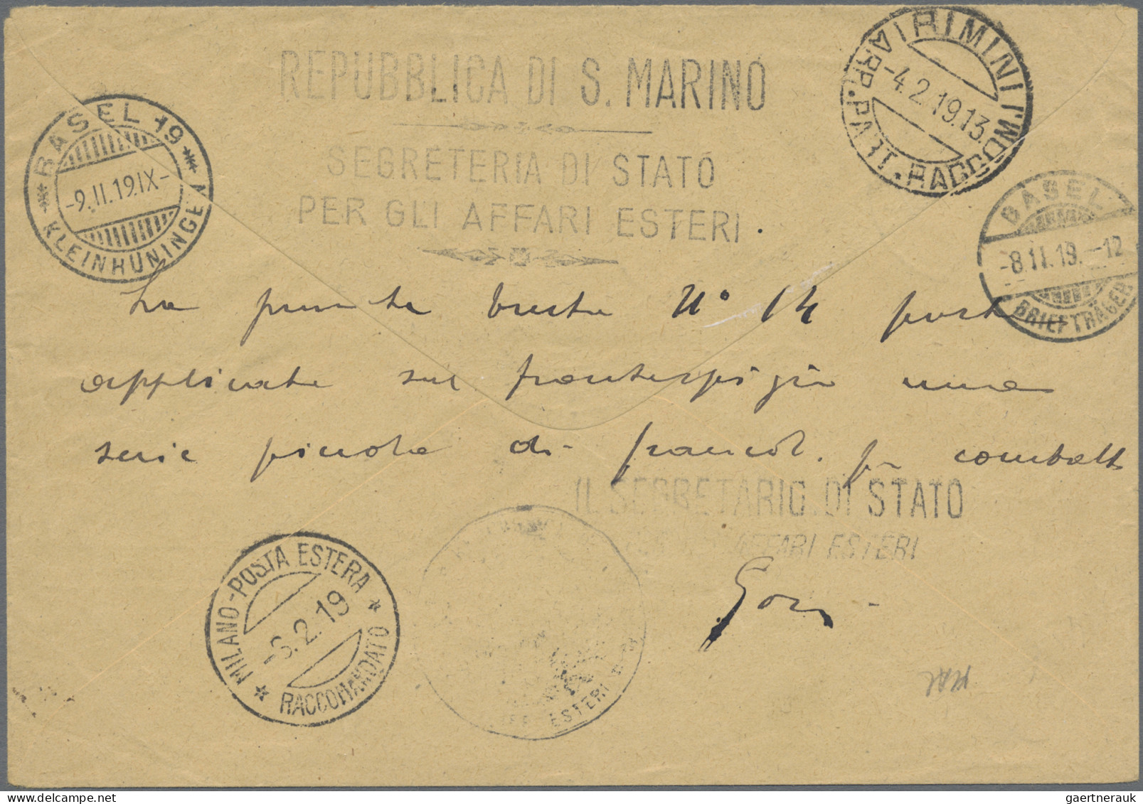 San Marino: 1918/1925, Three Letters From San Marino To Switzerland, Two Of Them - Briefe U. Dokumente