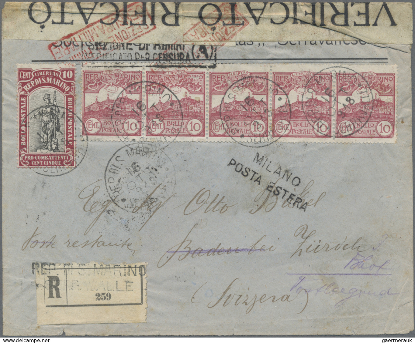 San Marino: 1918/1925, Three Letters From San Marino To Switzerland, Two Of Them - Covers & Documents