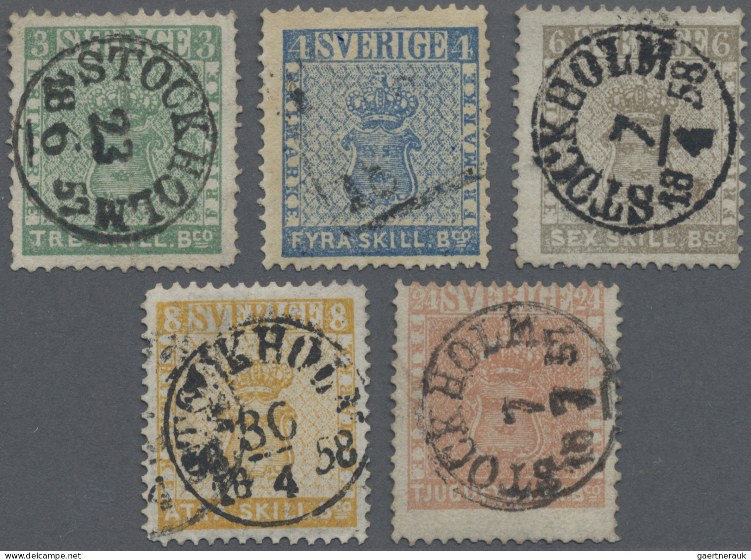 Sweden: 1855 First Issue: Complete Set Of Five, All Used With Attractive Cancell - Oblitérés
