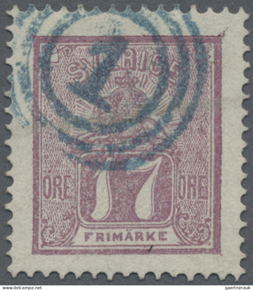 Sweden: 1866, 17 Öre Rotlila Mit Blauem Dänischen Ringstempel "1" (Kopenhagen) E - Used Stamps