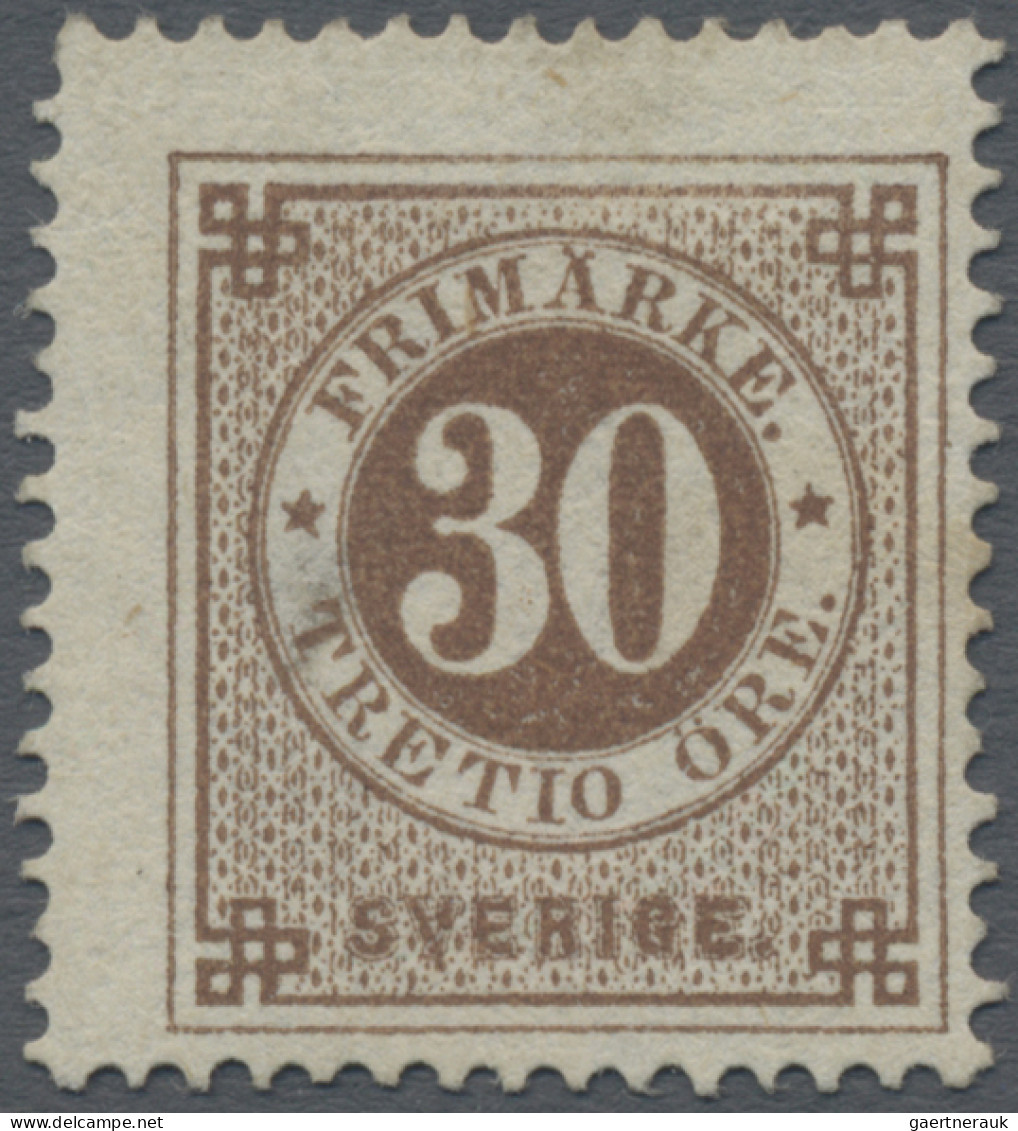 Sweden: 1872, Postage Stamp: Numeral In Circle 30 Öre Brown, Unused, Signed (Mi€ - Ungebraucht