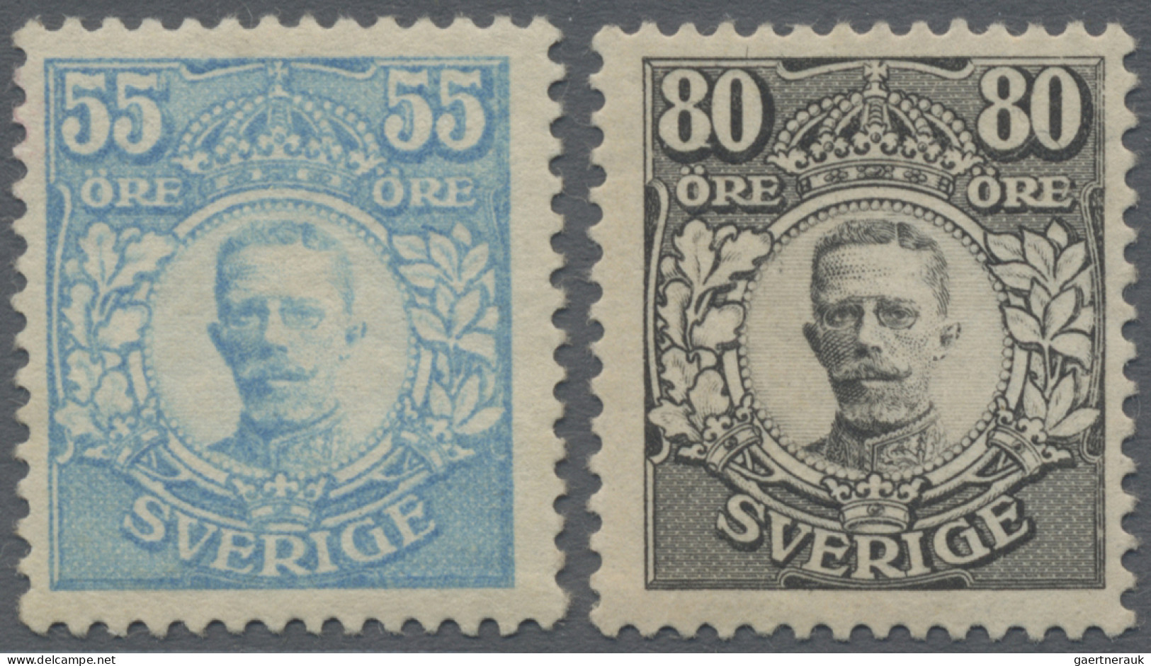 Sweden: 1918, Värnamo Issue, 55 øre Light Blue And 80 øre Black, Fresh Colour, W - Ungebraucht