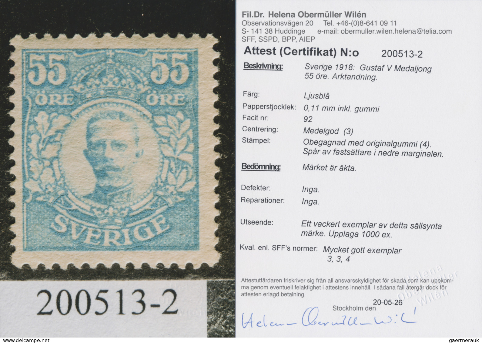 Sweden: 1918, Värnamo Issue, 55 øre Light Blue And 80 øre Black, Fresh Colour, W - Ungebraucht