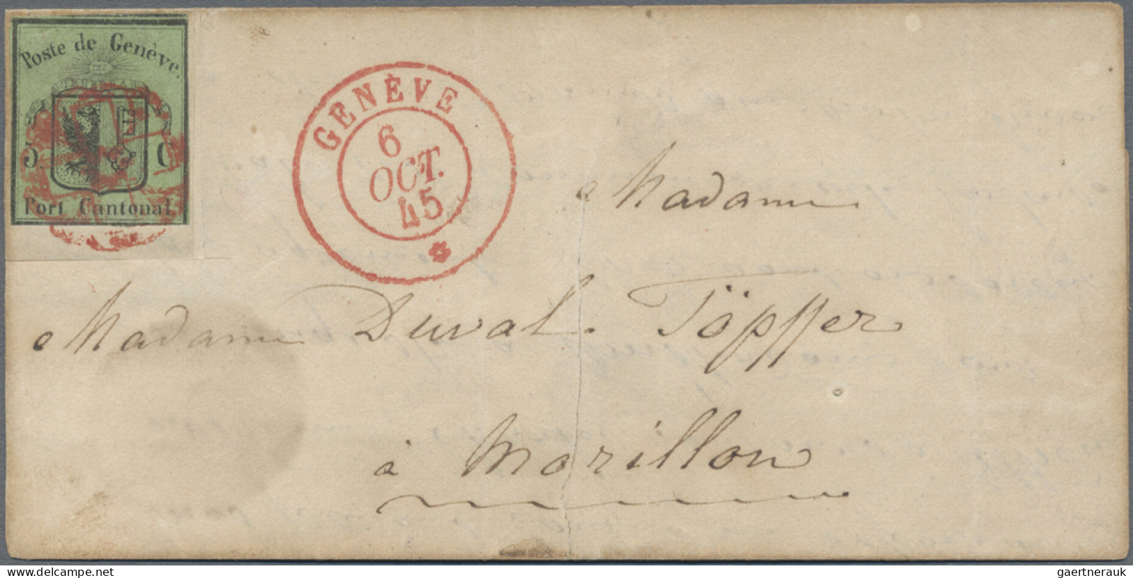 Schweiz - Genf: 1845 Kleiner Adler 5 C. Auf Teil Eines Kleinen Faltbrief Nach Ma - 1843-1852 Federale & Kantonnale Postzegels