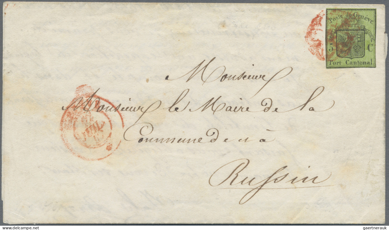 Schweiz - Genf: 1846 Großer Adler 5 C. Auf Komplettem Faltbrief (innen Mit Stemp - 1843-1852 Federale & Kantonnale Postzegels