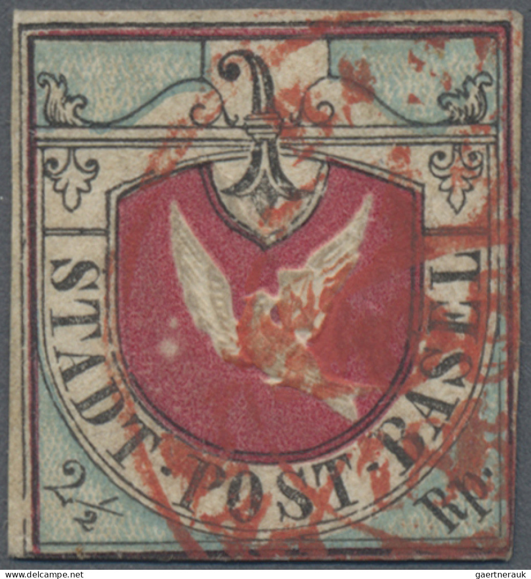 Schweiz - Basel: 1845 Basler Taube 2½ Rp. Schwarz/blau/karmin Mit Klischeefehler - 1843-1852 Federal & Cantonal Stamps