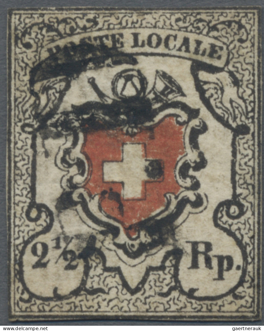 Schweiz: 1850 Poste Locale 2½ Rp. Tiefschwarz/rot Mit Kreuzeinfassung, Type 16, - Used Stamps