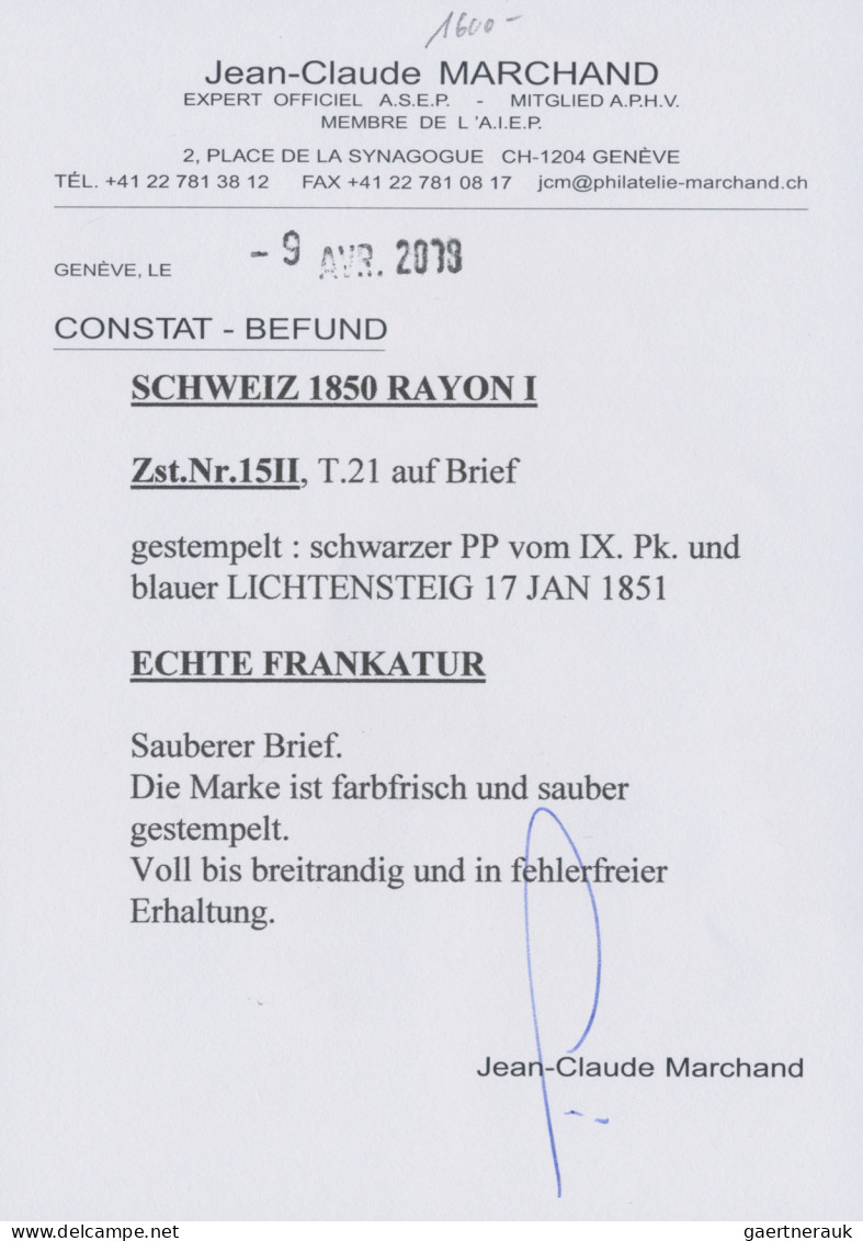 Schweiz: 1850 Rayon I 5 Rp. Schwarz/rot/dunkelblau Ohne Kreuzeinfassung, Type 21 - Cartas & Documentos