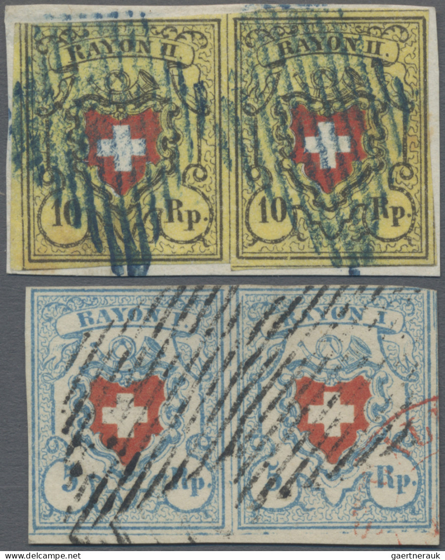 Schweiz: 1850/52 Zwei Waagerechte Paare: Paar Rayon II (Typen 9+10) Auf Kleinem - Gebraucht