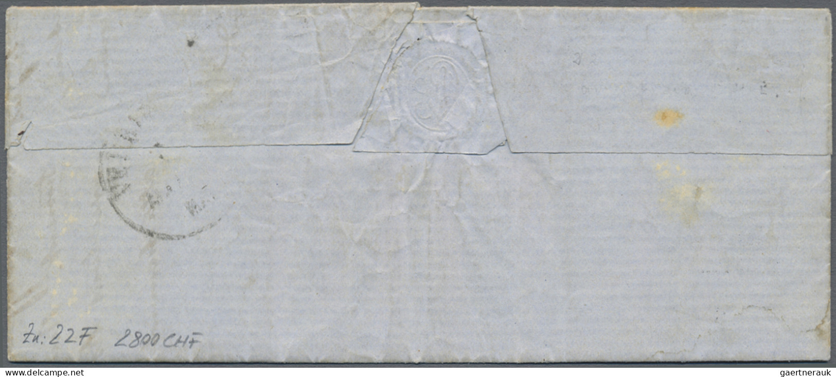 Schweiz: 1856 Strubel 5 Rp. Graubraun Auf Sehr Dünnem "Seidenpapier" Mit Klische - Cartas & Documentos