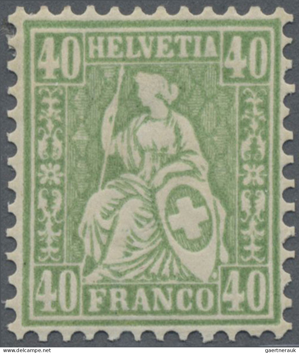 Schweiz: 1862 Sitzende Helvetia 40 Rp. Gelblichgrün, Ungebraucht Mit Leichter Fa - Unused Stamps