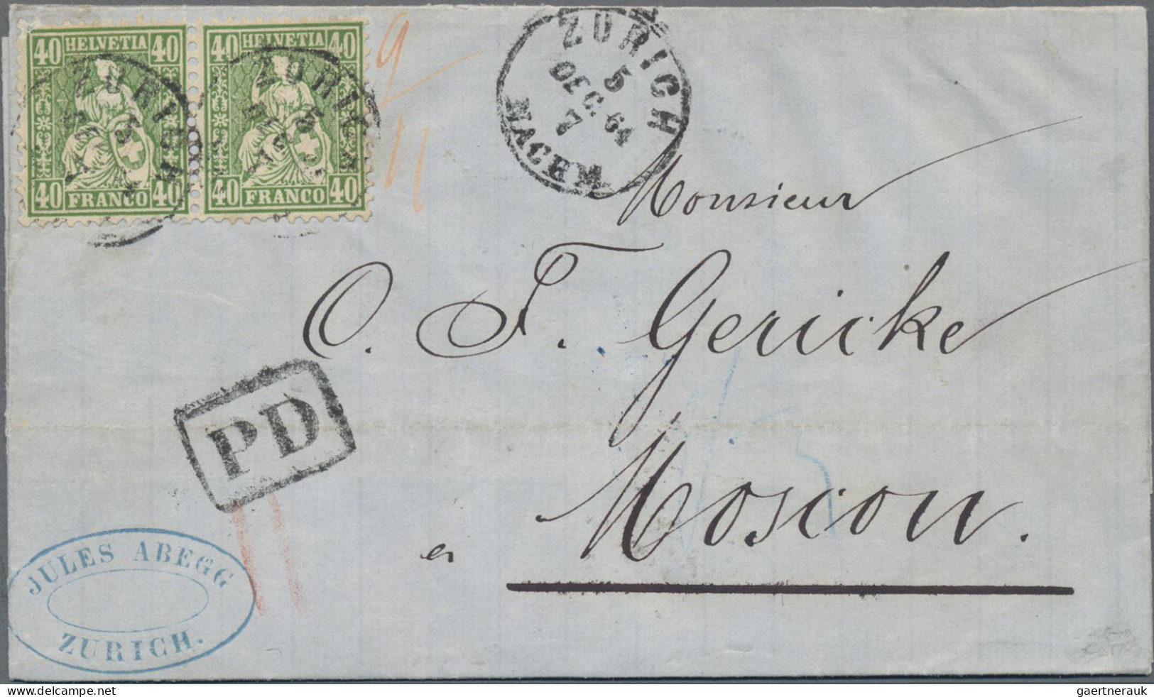 Schweiz: 1862 Sitzende Helvetia 40 Rp. Grün Im Waag. Paar Auf Faltbriefhülle 186 - Lettres & Documents