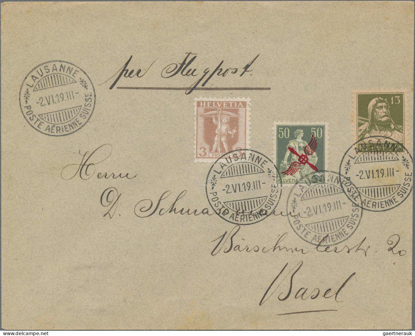 Schweiz: 1919, 50 Rp. Propelleraufdruck Mit Beifrankatur Auf Luftpostbrief Von " - Brieven En Documenten
