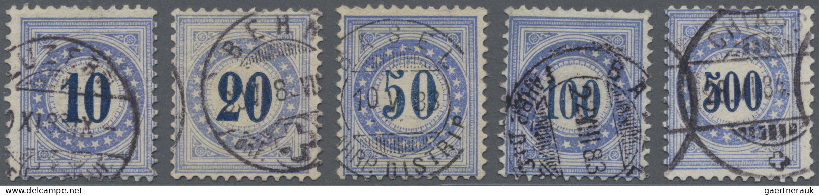 Schweiz - Portomarken: 1882, 10 - 500 Rp, Fünf Werte, Wertziffer Im Doppelkreis - Strafportzegels