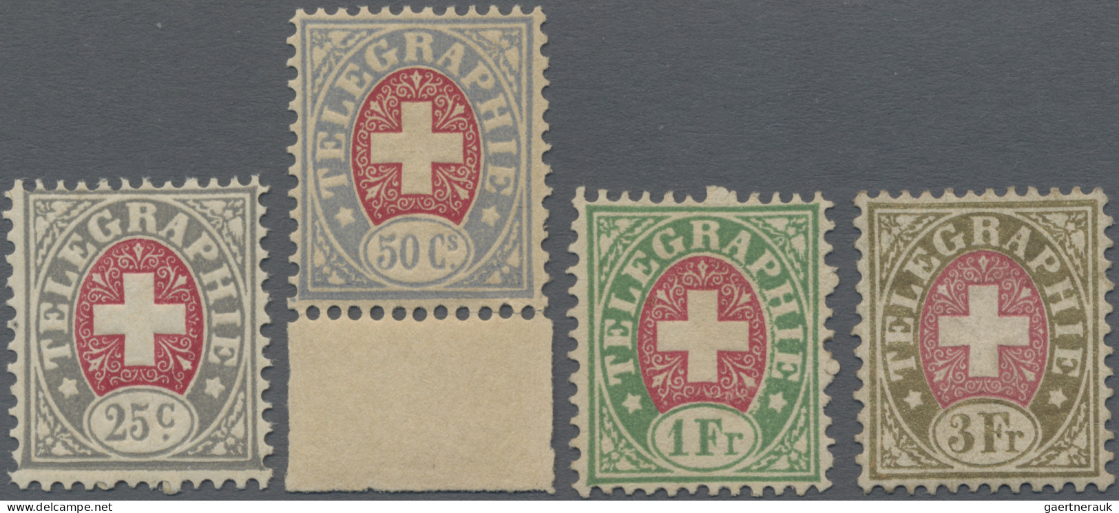 Schweiz - Telegrafenmarken: 1868 Telegraphenmarken Zu 25 C., 50 C., 1 Fr. Und 3 - Télégraphe