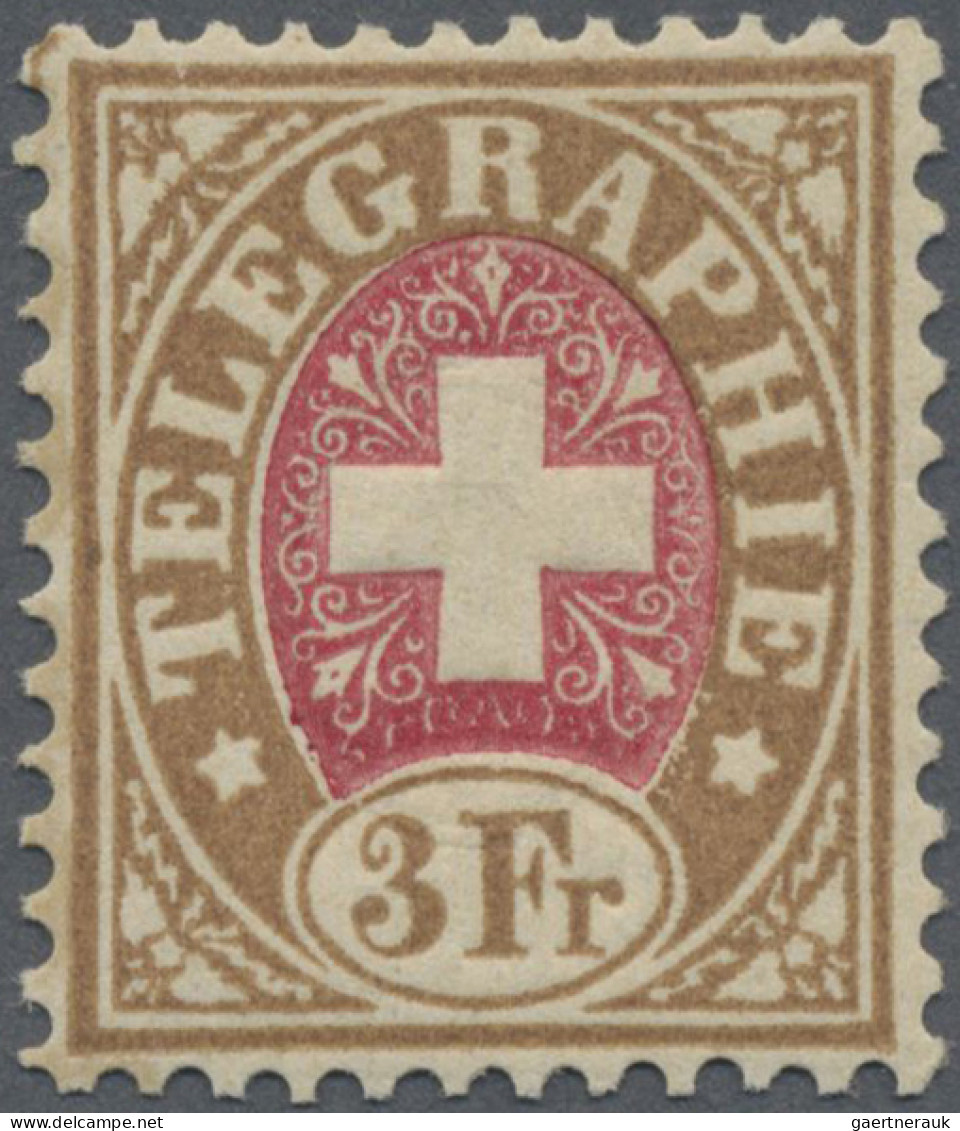 Schweiz - Telegrafenmarken: 1874 3 Fr. Braun/dunkelkarmin, Tadellos Postfrisch M - Telegraafzegels