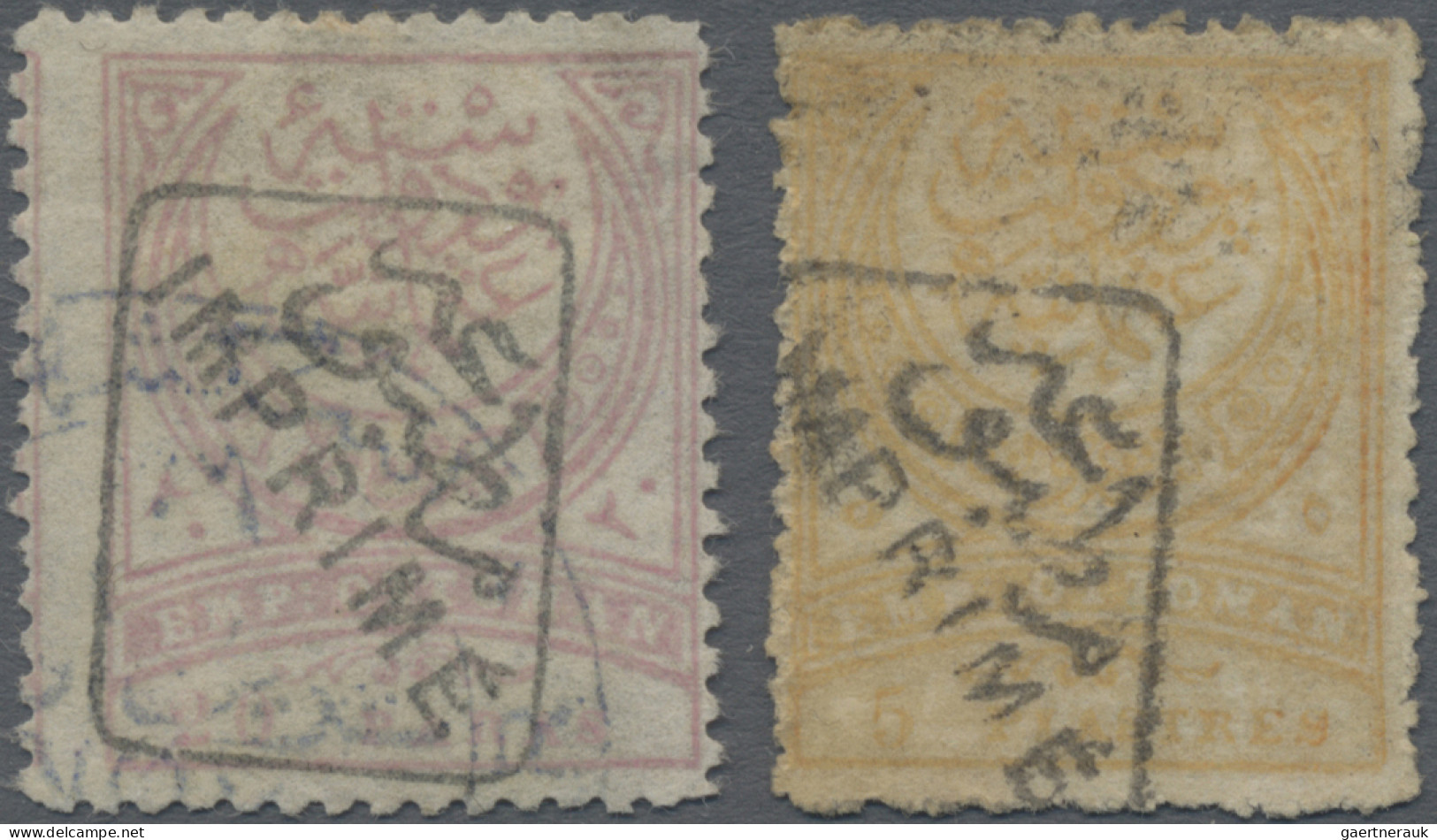 Turkey: 1891, IMPRIME-handstamps On 20 Pa. Rose And 5 Piastres Ocre, Both Signed - Used Stamps