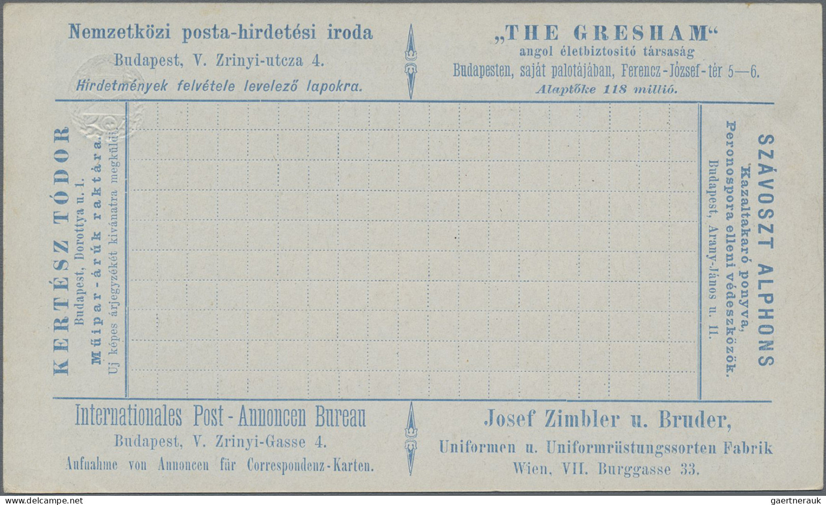 Hungary - Postal Stationary: 1892, 2 Kr Blau Privat-Anzeigenpostkarte, Komplette - Postwaardestukken