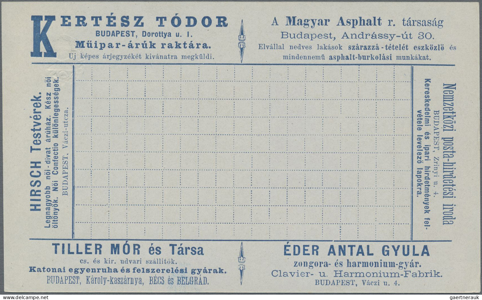 Hungary - Postal Stationary: 1892, 2 Kr blau Privat-Anzeigenpostkarte, komplette