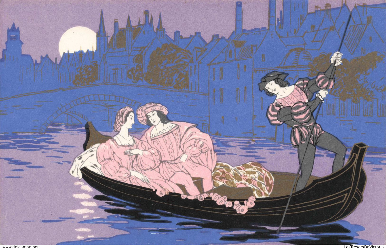 Illustrateur - Couple Sur Une Pirogue - Venise ? - Red Star Line - Carte Postale Ancienne - Sin Clasificación