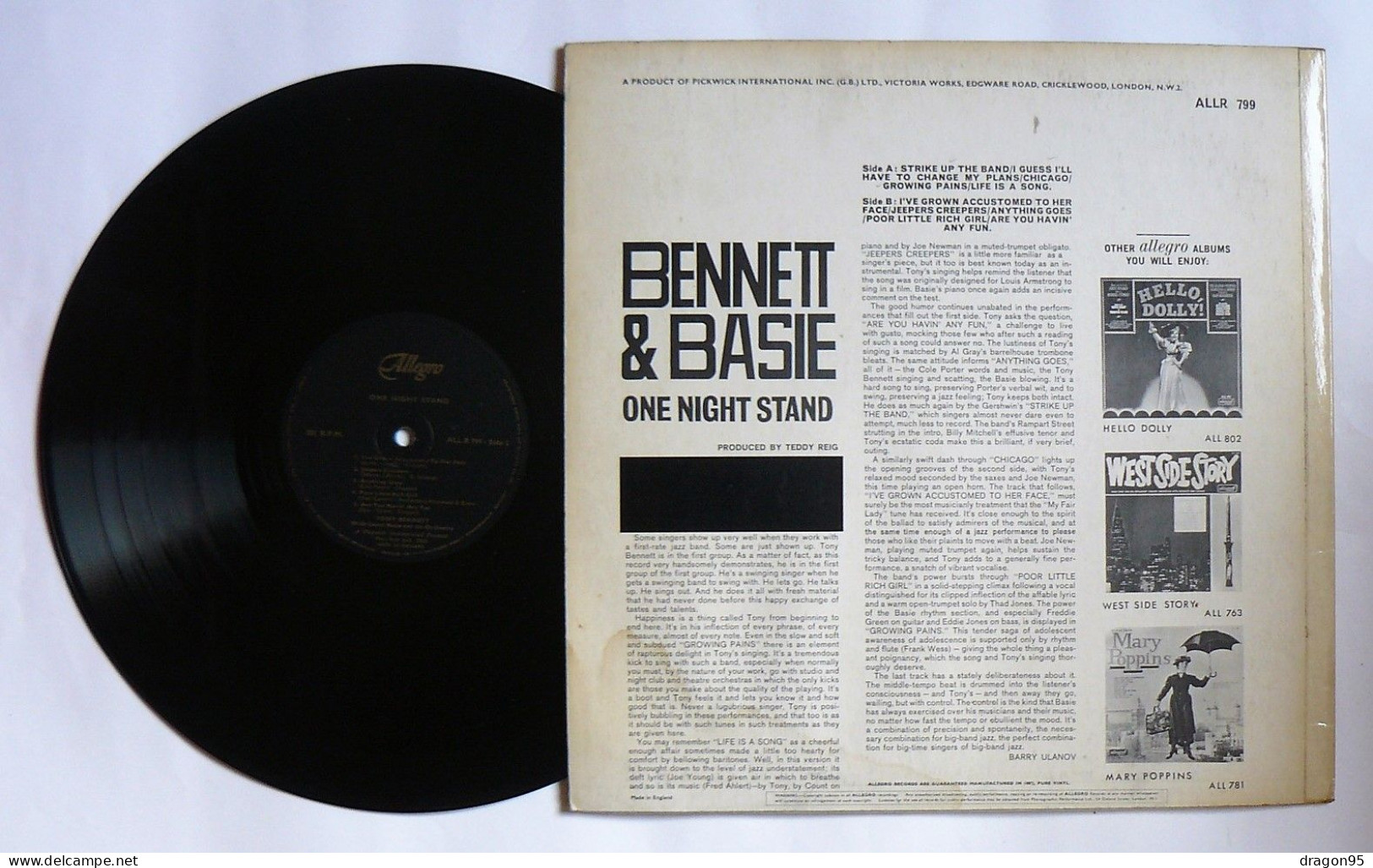 LP Tony BENNETT : One Night Stand - Allegro Records ALLR 799 - U.K. - 1966 - Jazz