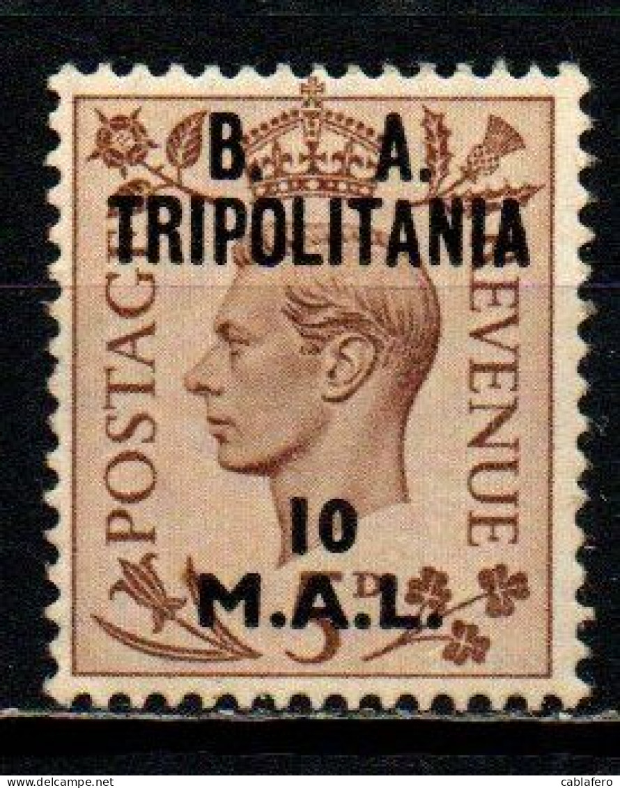 ITALIA - TRIPOLITANIA - 1950 - EFFIGIE DEL RE GIORGIO VI CON SOVRASTAMPA B.A. TRIPOLITANIA - 10 M.A.L. - MNH - Tripolitaine