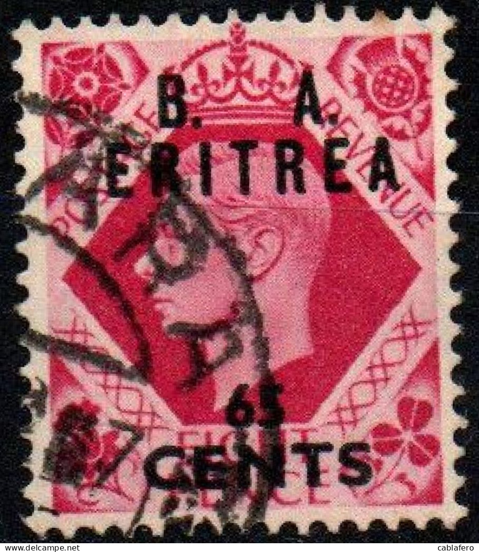 ITALIA - ERITREA - 1950 - EFFIGIE DEL RE GIORGIO VI CON SOVRASTAMPA B.A. ERITREA - USATO - Eritrée