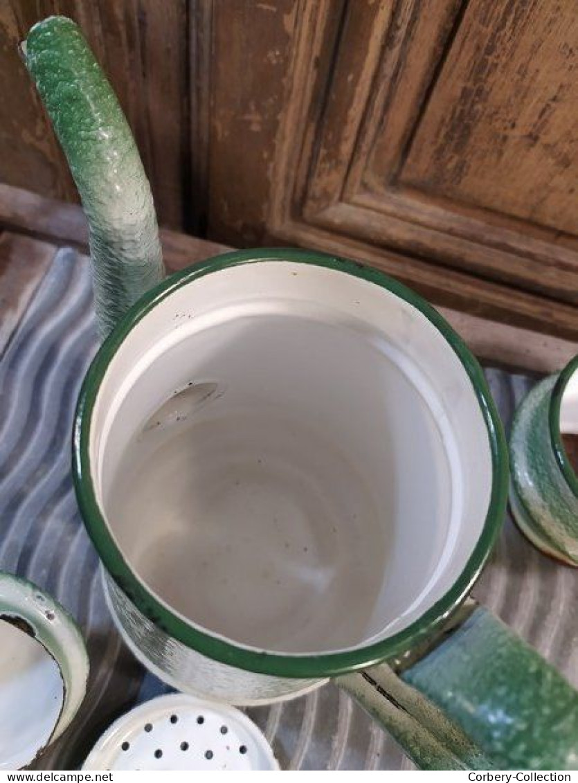 Ancienne Cafetière Émaillée Émail Vert Pâle