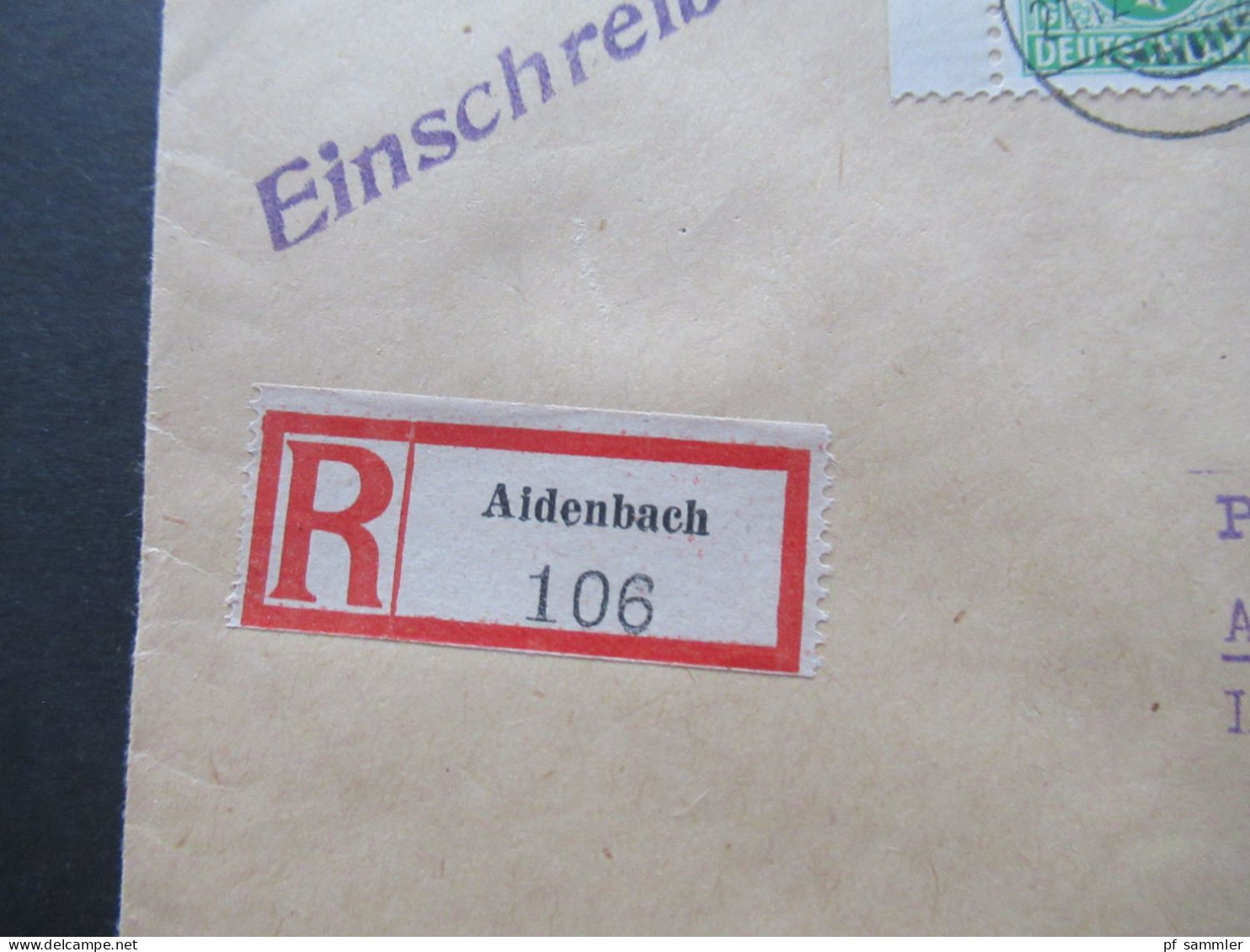 Bizone Am Post 21.12.1945 Nr.3 (5) MeF + Roter L1 Gebühren Bezahlt Einschreiben Aidenbach - Aschaffenburg - Lettres & Documents