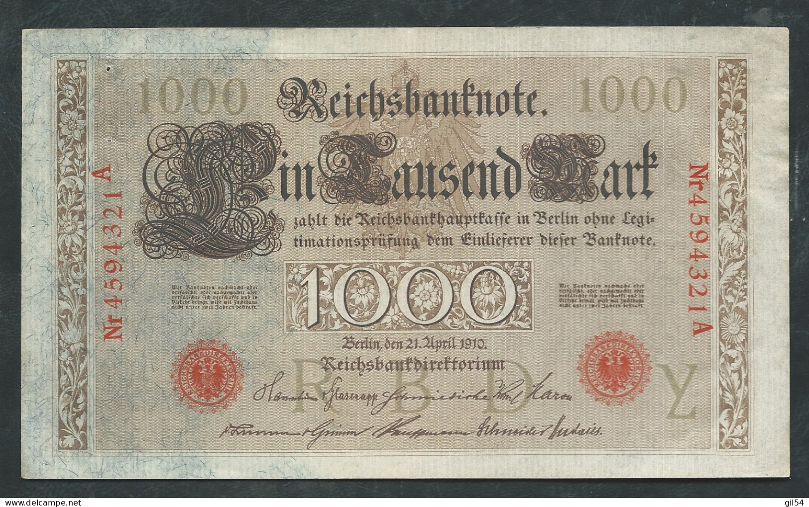 ALLEMAGNE -  Billet  1000 MARK 21-04-1910 - Laura 11209 - 1000 Mark