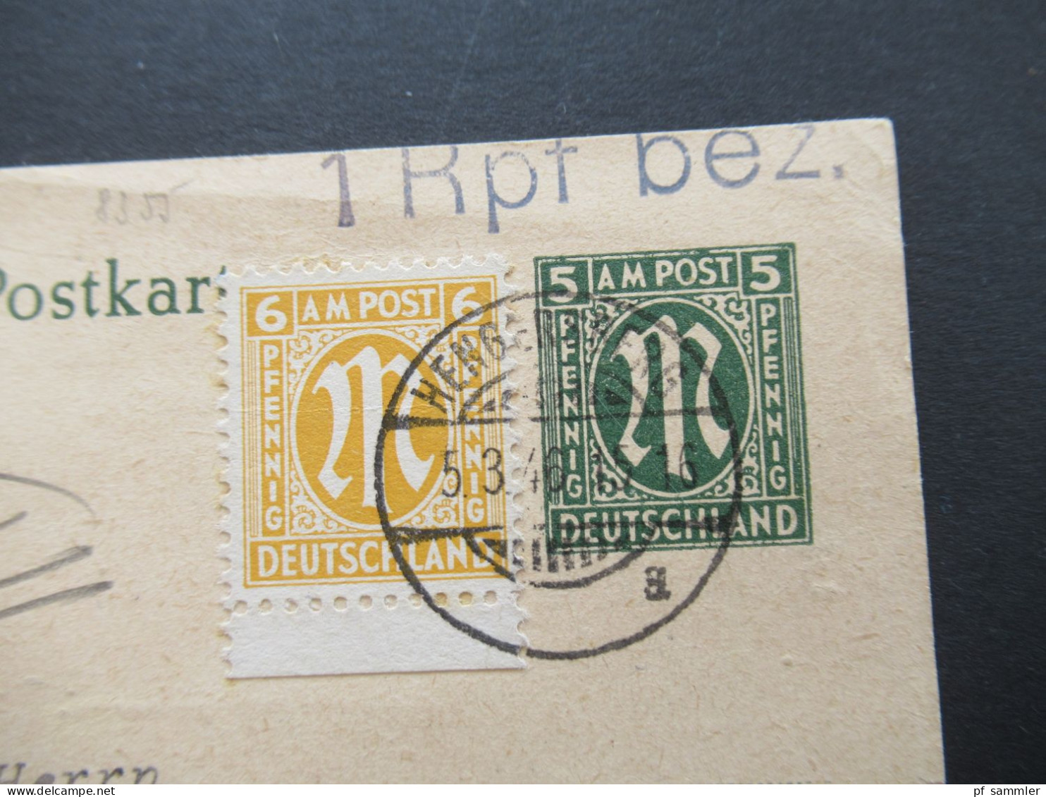 Bizone Am Post 5.3.1946 Nr.4 Als Zusatzfrankatur Auf GA Als Fern PK Hengersberg + Stempel L1 1 Rpf. Bez. Nach Konstanz - Covers & Documents