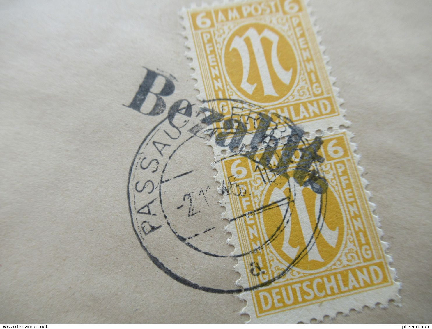 Bizone Am Post 2.11.1945 Nr.4 (2) MeF Entwertet Mit Stempel L1 Bezahlt Einschreiben Passau Auerbach - Aschaffenburg - Brieven En Documenten