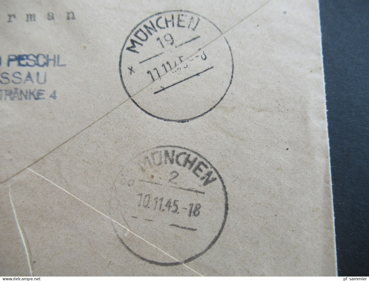 Bizone Am Post 8.11.1945 Nr.6 (3) MeF mit Stempel Ra1 Gebühr bezahlt Einschreiben Passau 2 - München / Brauerei Peschl