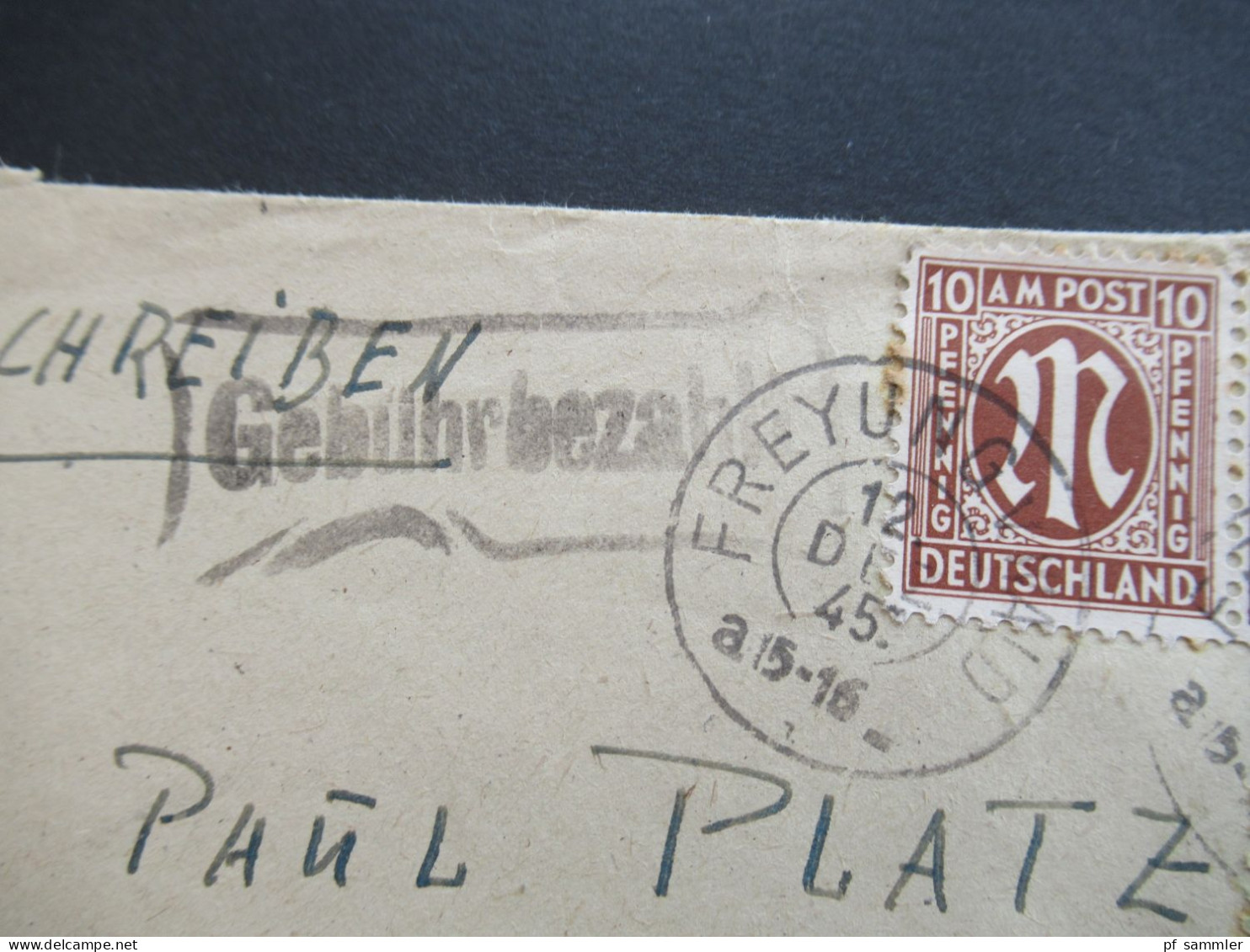 Bizone Am Post 12.12.1945 Nr.6 (3) MiF Mit Nr.3(2) Schwarzer Ra1 Gebühr Bezahlt Einschrieben Freyung (v Wald) - Berlin - Storia Postale