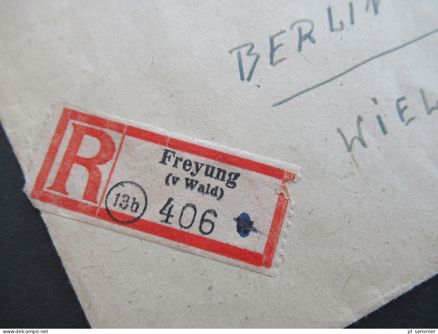 Bizone Am Post 12.12.1945 Nr.6 (3) MiF Mit Nr.3(2) Schwarzer Ra1 Gebühr Bezahlt Einschrieben Freyung (v Wald) - Berlin - Lettres & Documents