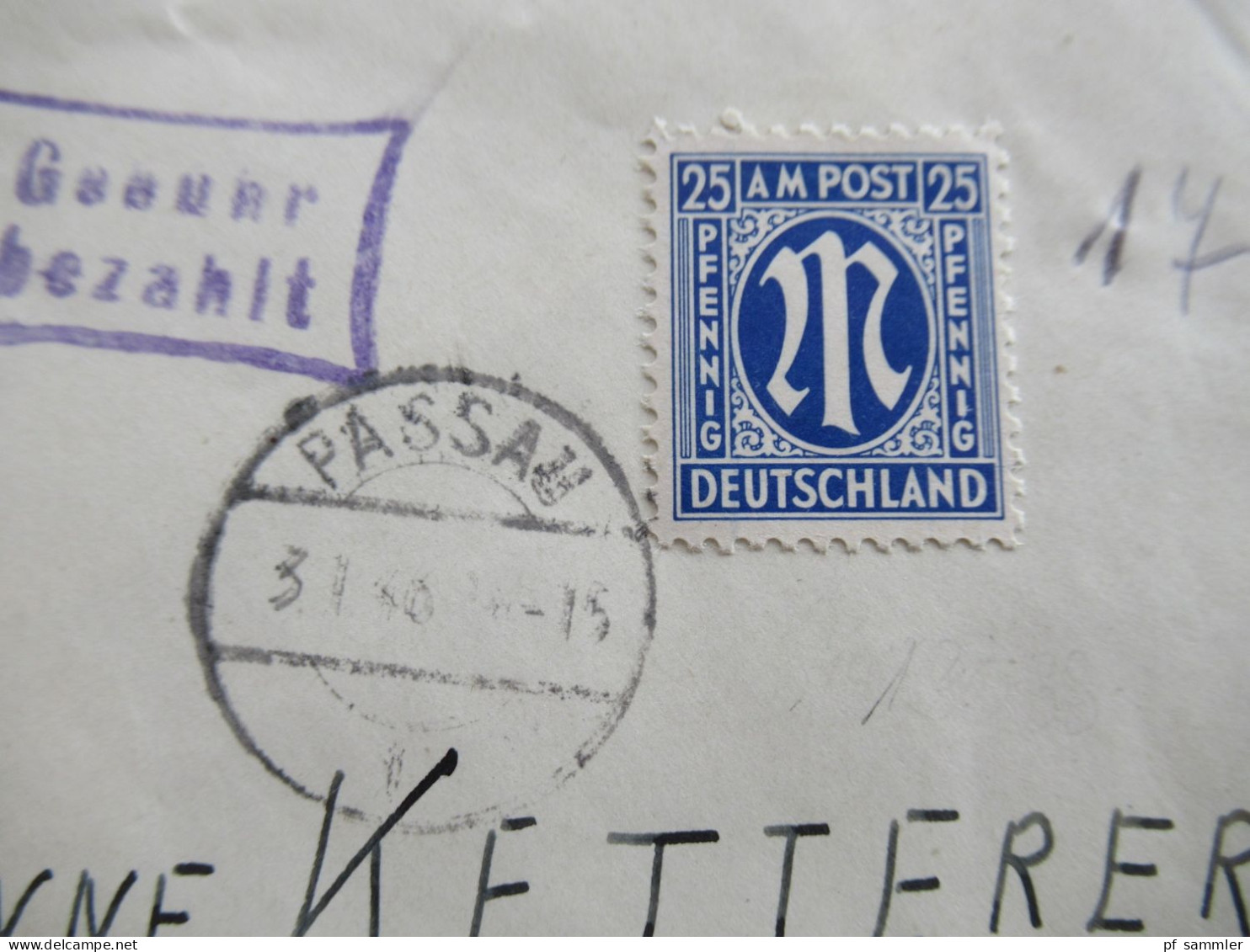 Bizone Am Post 3.1.1946 Nr.9 EF + Violetter Ra2 Gebühr Bezahlt überstempelter R-Zettel Röhrnbach / Passau 1 - Covers & Documents