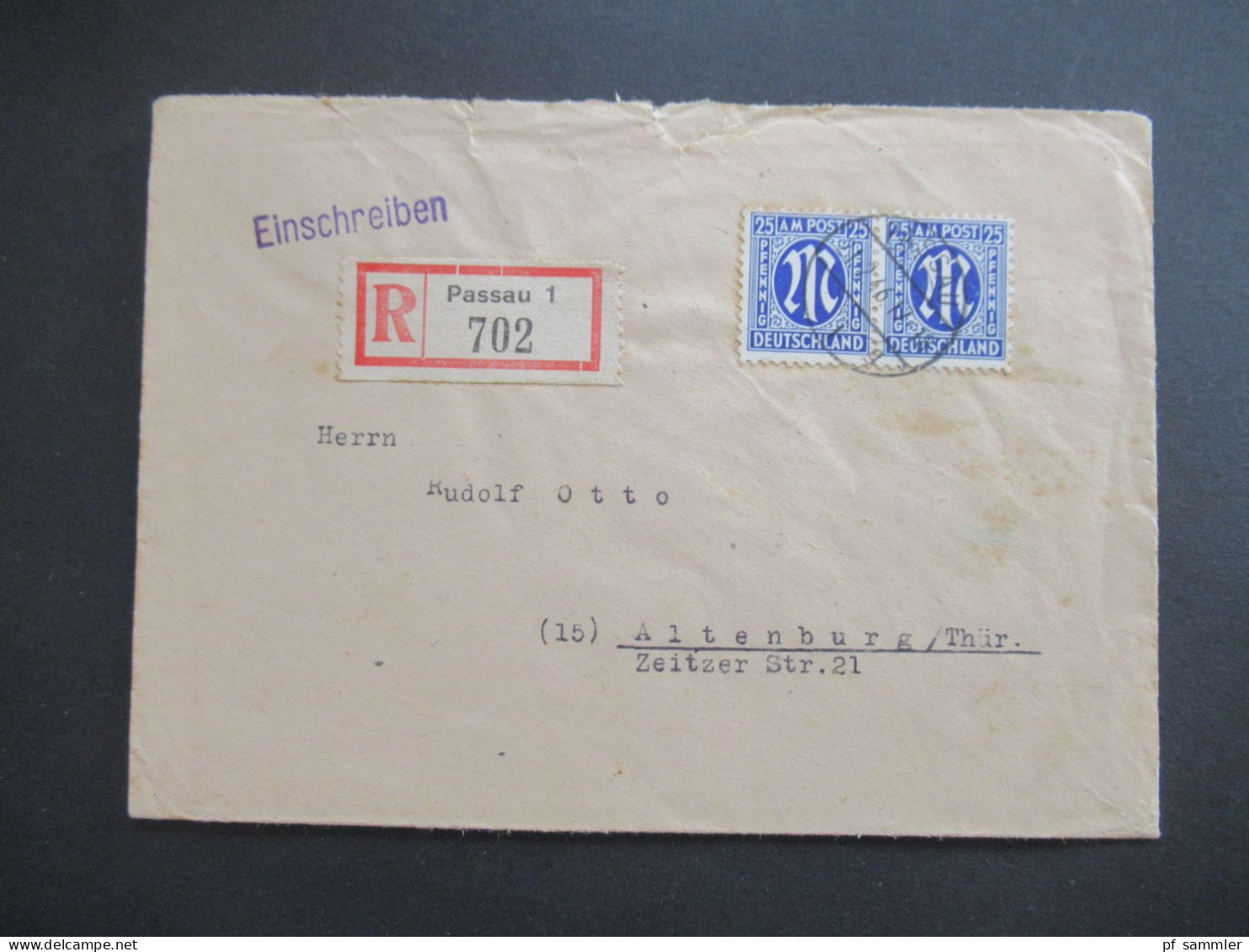 Bizone Am Post 1.2.1946 Nr.9 (2) MeF (überfrankiert!) Einschreiben Fernbrief Passau 1 Nach Altenburg Thüringen - Storia Postale