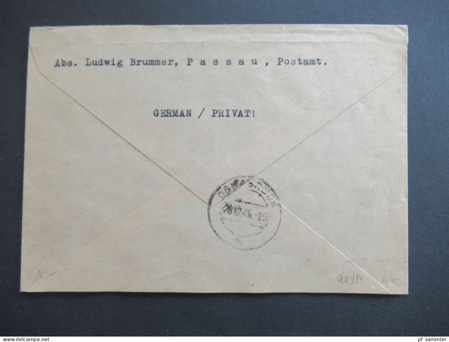 Am Post 21.12.1945 MiF Am. Druck / Deutscher Druck Nr.16 Unterrand Einschreiben Not R-Zettel Passau 2 - Osnabrück