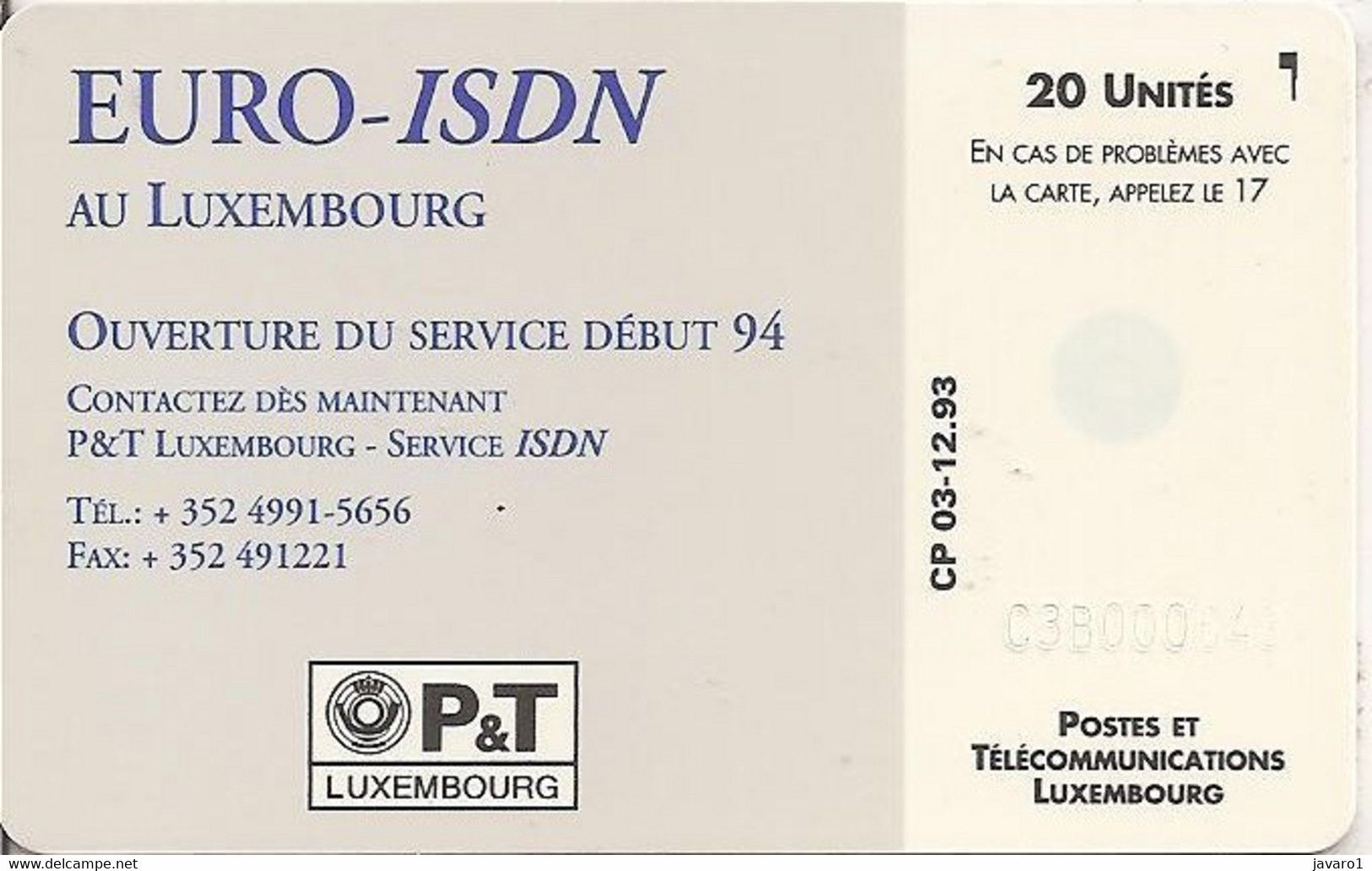 LUXEMBOURG : CP03 20 ISDN MINT - Luxemburgo