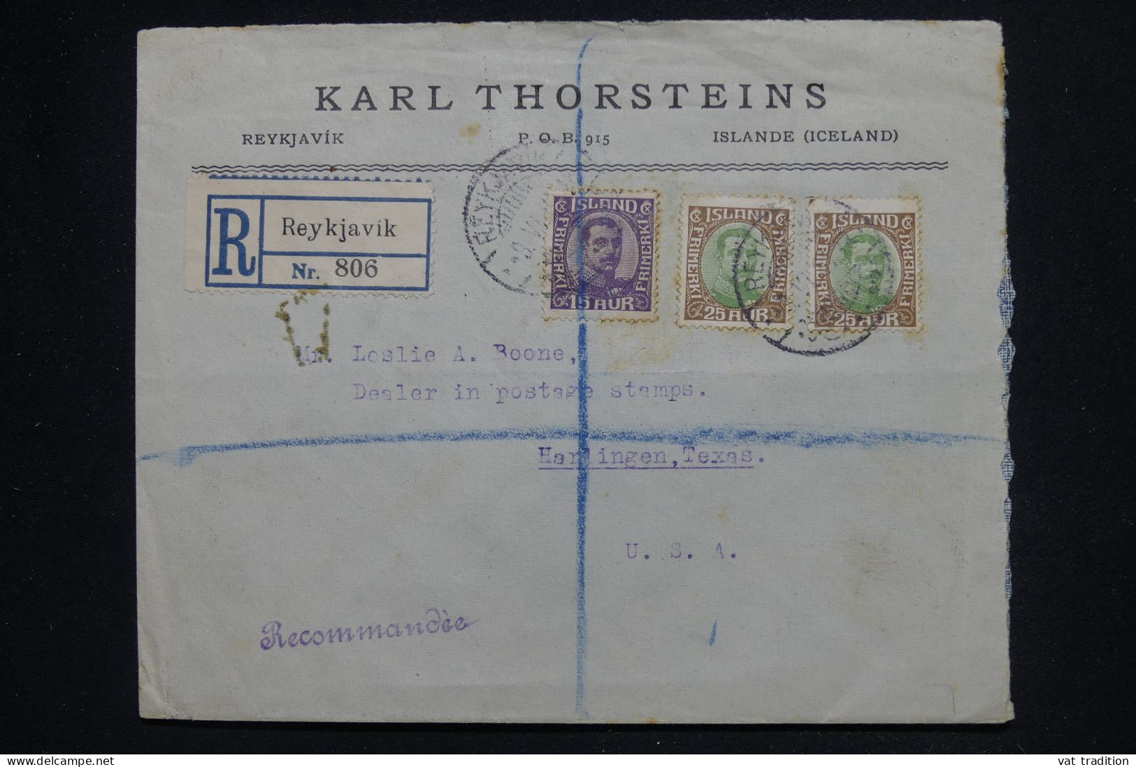ISLANDE - Enveloppe Commerciale En Recommandé De Reykjavik Pour Les USA En 1931- L 147075 - Storia Postale
