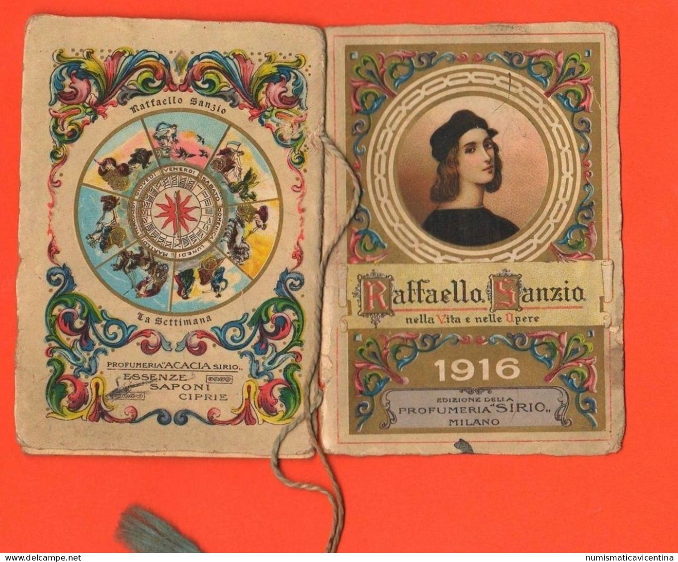 Forlì 1916 Calendario Calendarietto Profumi Saponi Essenze Sirio Milano & F.lli Damerin Raffaello Sanzio Calendar - Tamaño Pequeño : 1901-20