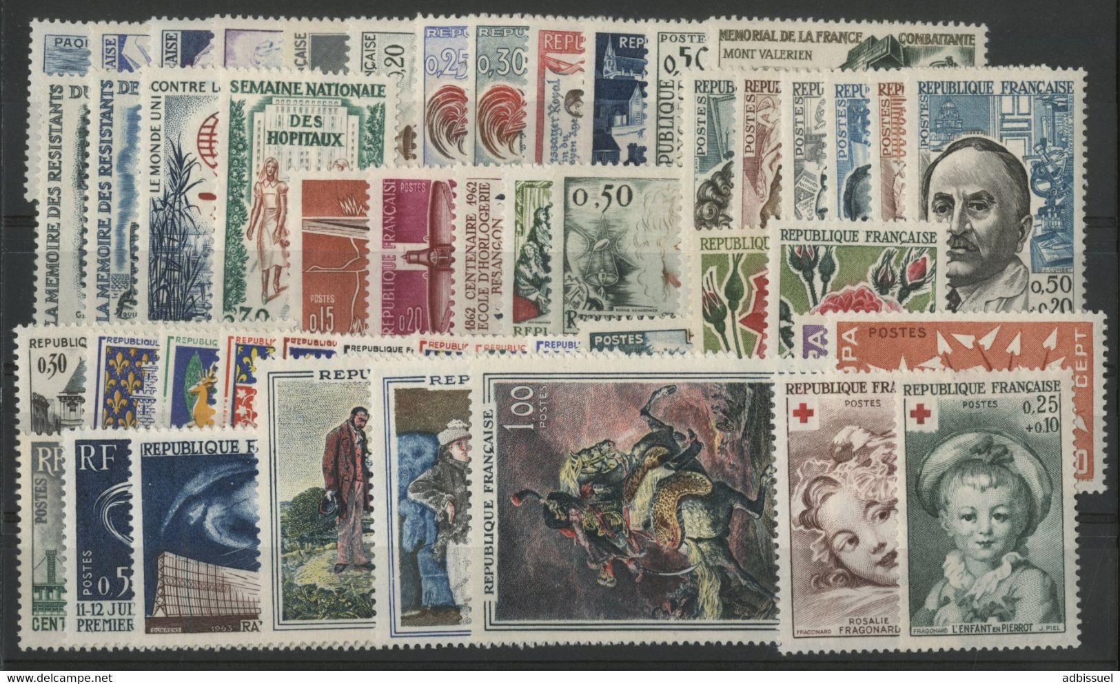 FRANCE ANNEE COMPLETE 1962 COTE 55 € Neufs ** (MNH) N° 1325 à 1367 Soit 49 Timbres (vendus à 13 % De La Cote) - 1960-1969