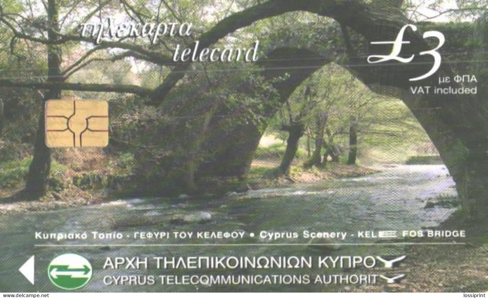 Cyprus:Used Phonecard, Cyprus Telecommunications Authority, 3£, Bridge, 2001 - Landscapes