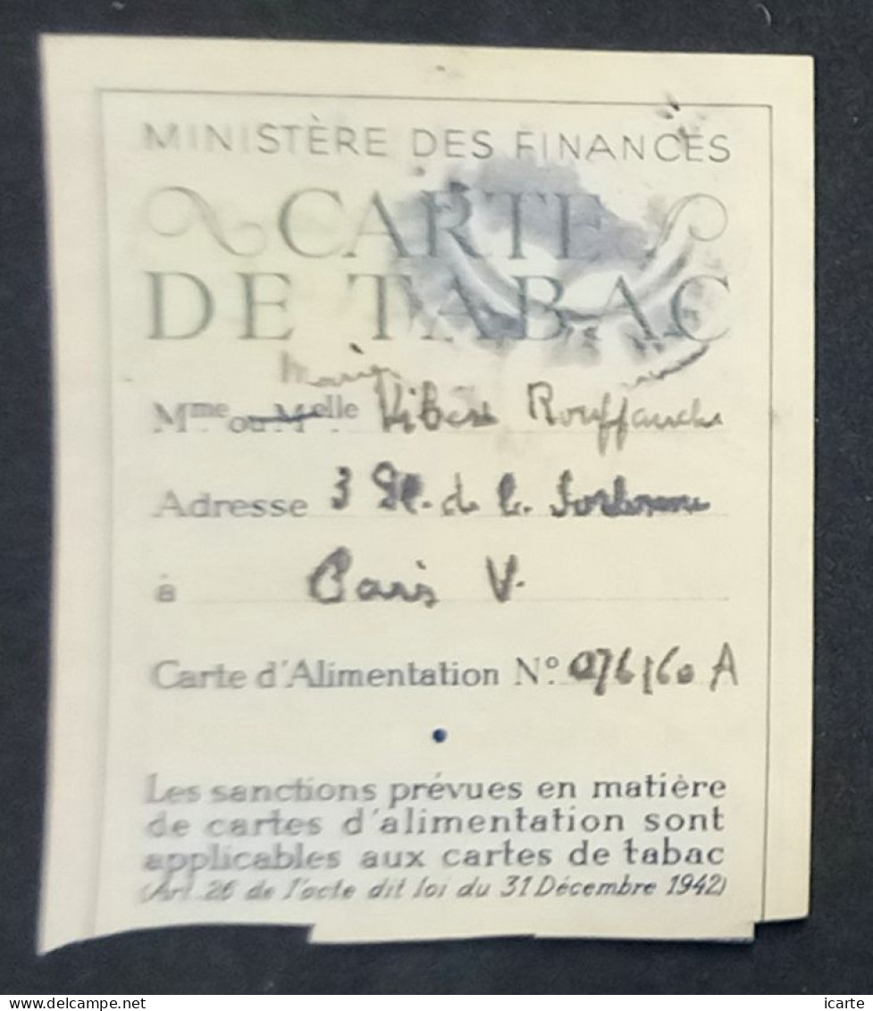 Carte De Tabac Place De La Sorbonne Paris 5e Tabac La Corona 1942 - Documenti