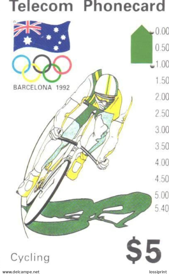 Australia:Used Phonecard, Telecom Australia, 5$, Barcelona Olympic Games 1992, Cycling - Juegos Olímpicos