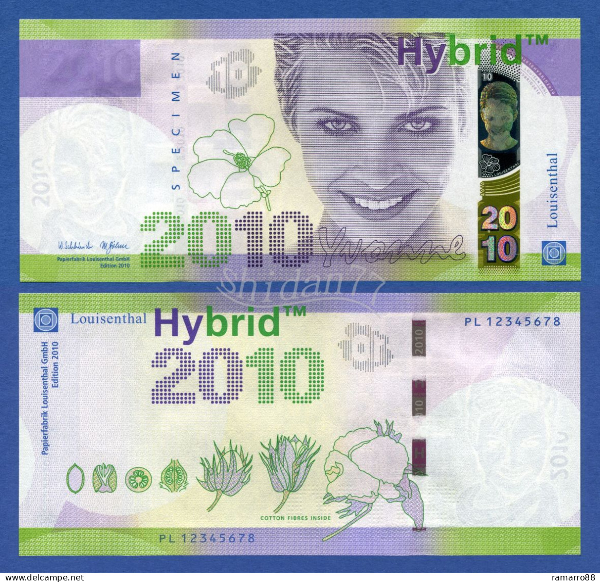 Louisenthal / Giesecke Devrient G&D - Yvonne Hybrid 2010 Specimen Test Note Unc - Fiktive & Specimen